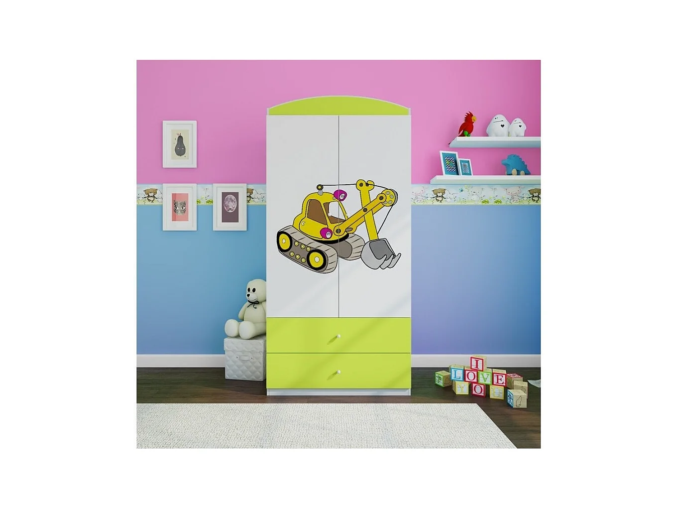Armoire verte 2 portes enfant version grue Drimy