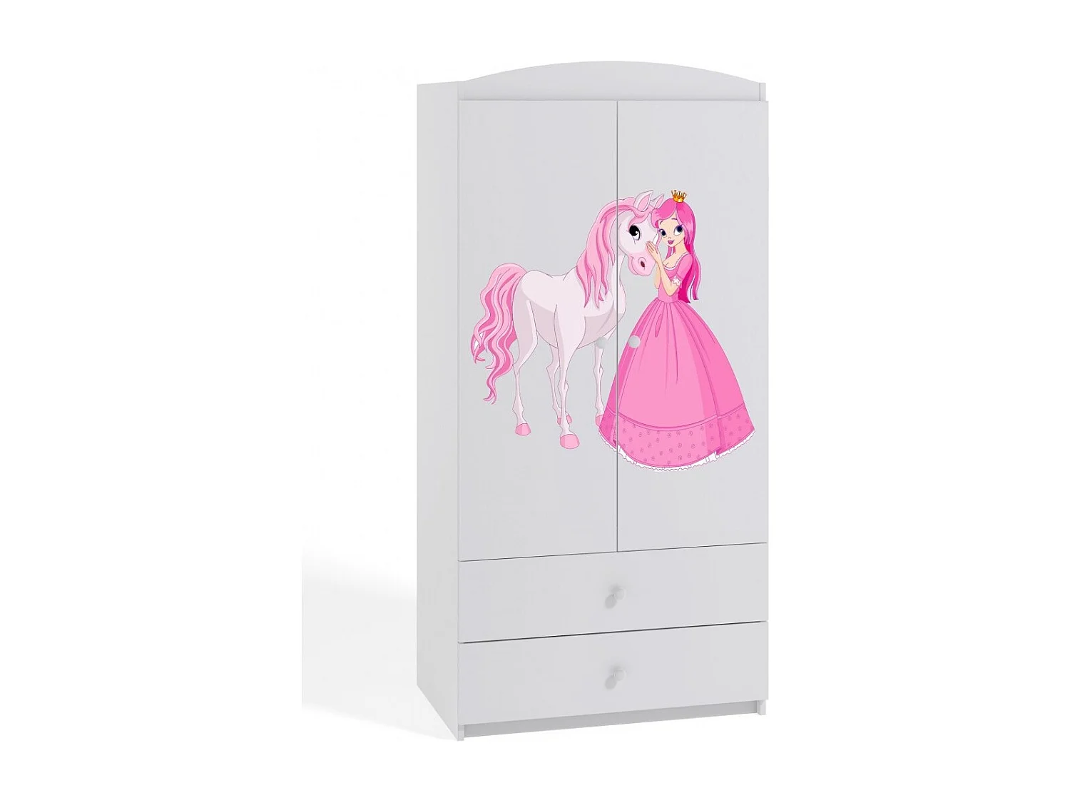 Armoire 2 portes enfant blanche princesse debout et cheval Drimy