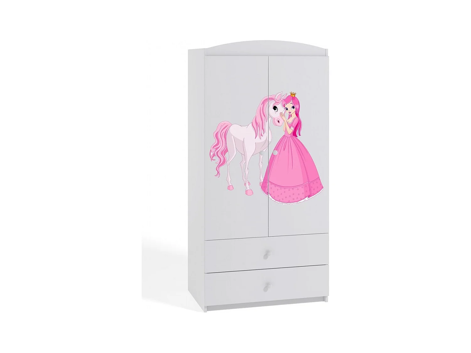 Armoire 2 portes enfant blanche princesse debout et cheval Drimy