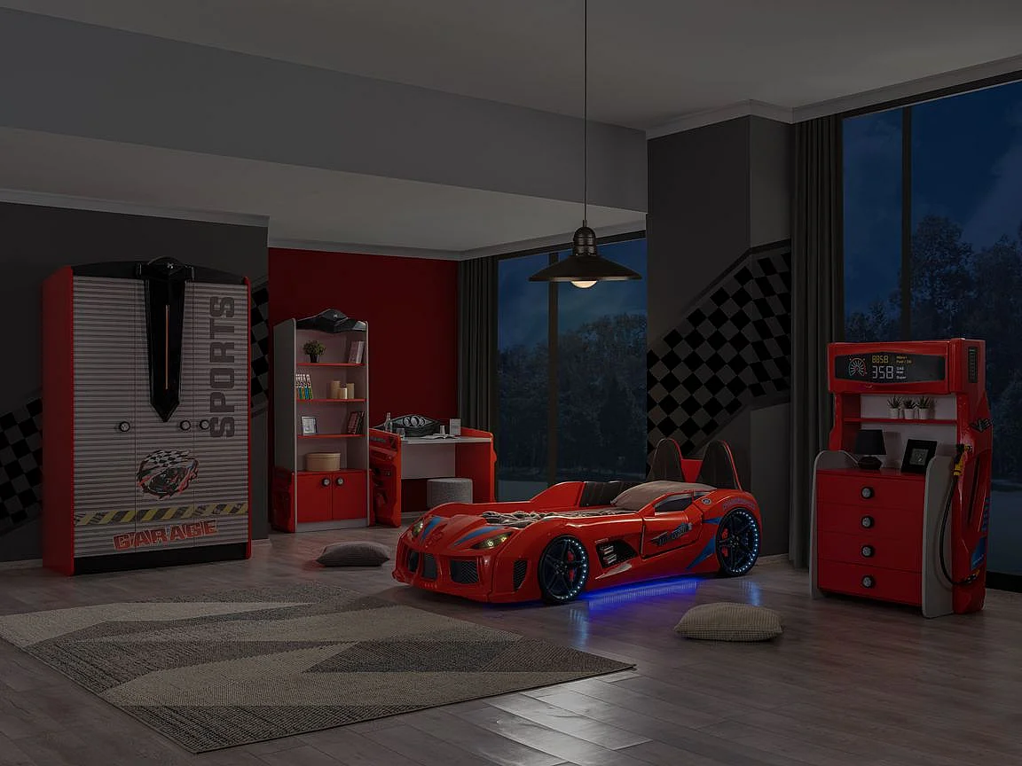 Armoire enfant 3 portes rouge Sport