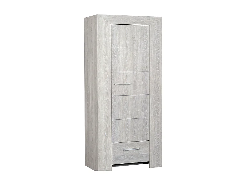 Colonne de rangement 1 porte 1 tiroir bois chêne cérusé gris Kathy 80cm