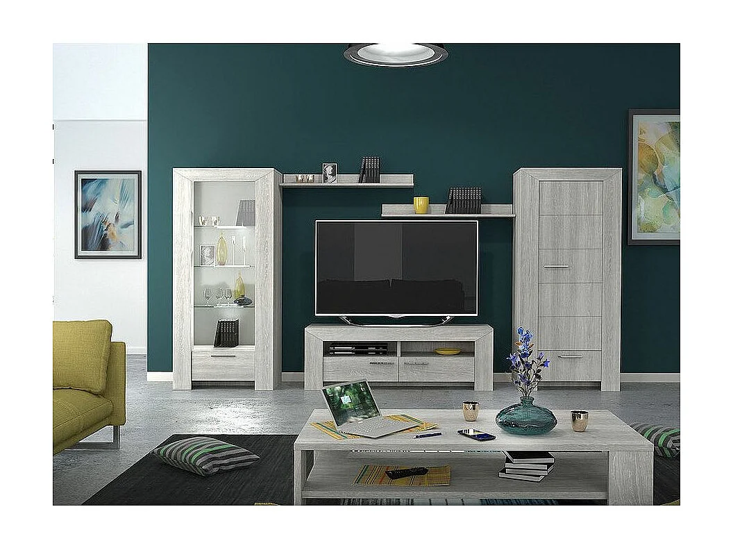 Colonne de rangement 1 porte 1 tiroir bois chêne cérusé gris Kathy 80cm