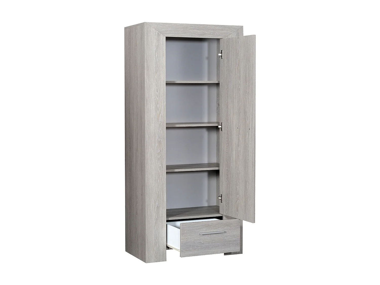 Colonne de rangement 1 porte 1 tiroir bois chêne cérusé gris Kathy 80cm