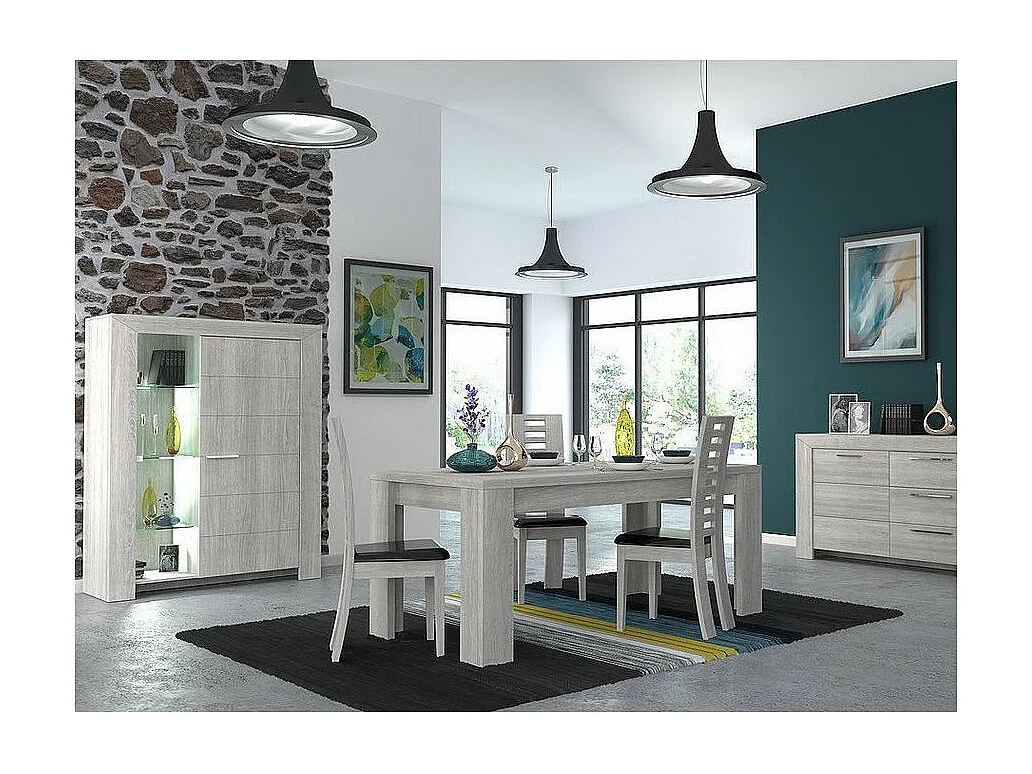 Colonne de rangement 1 porte 1 tiroir bois chêne cérusé gris Kathy 80cm