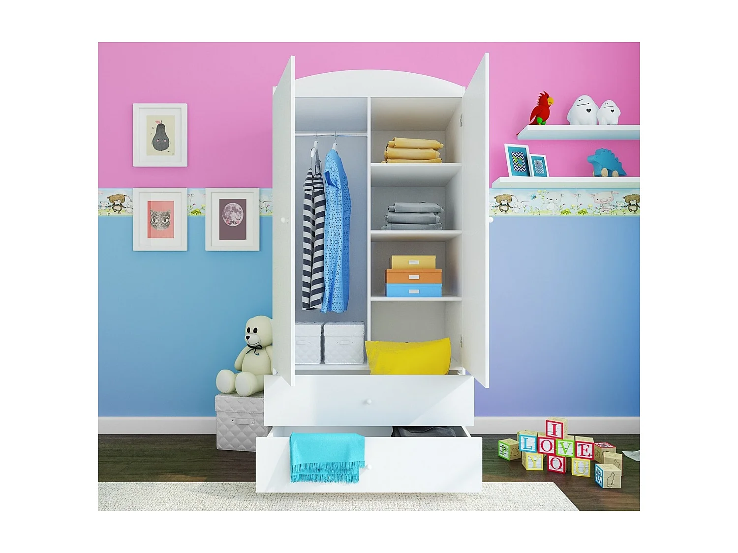 Armoire 2 portes enfant ourson bleu Drimy