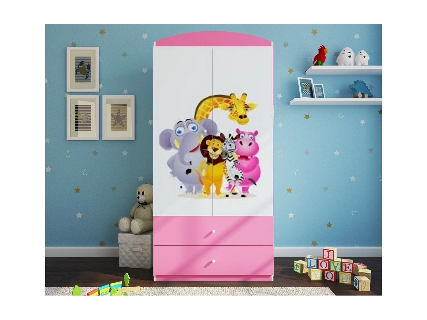 Armoire rose 2 portes enfant Zoo Drimy