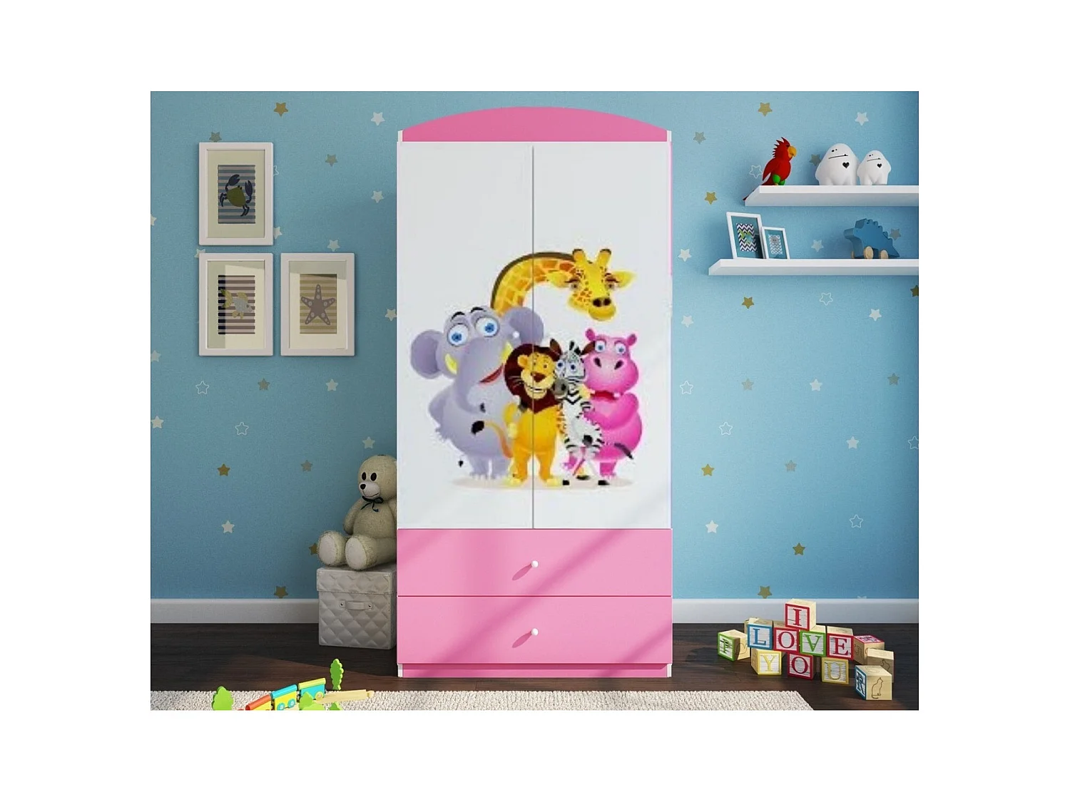 Armoire rose 2 portes enfant Zoo Drimy