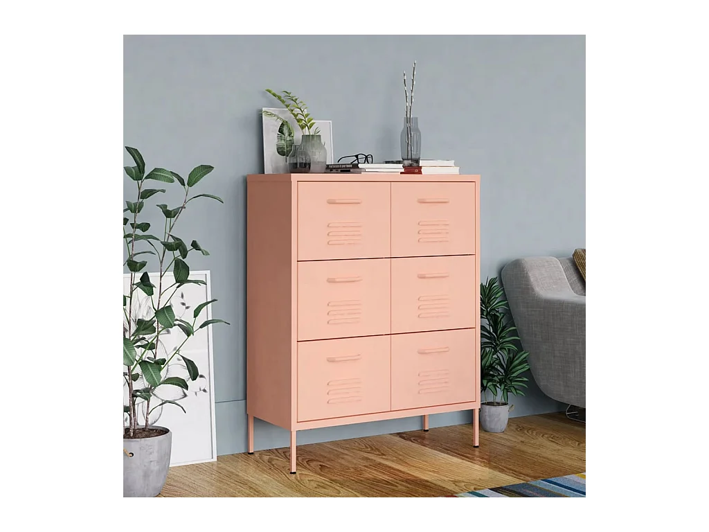Armoire à tiroirs Rose 80x35x101,5 Acier