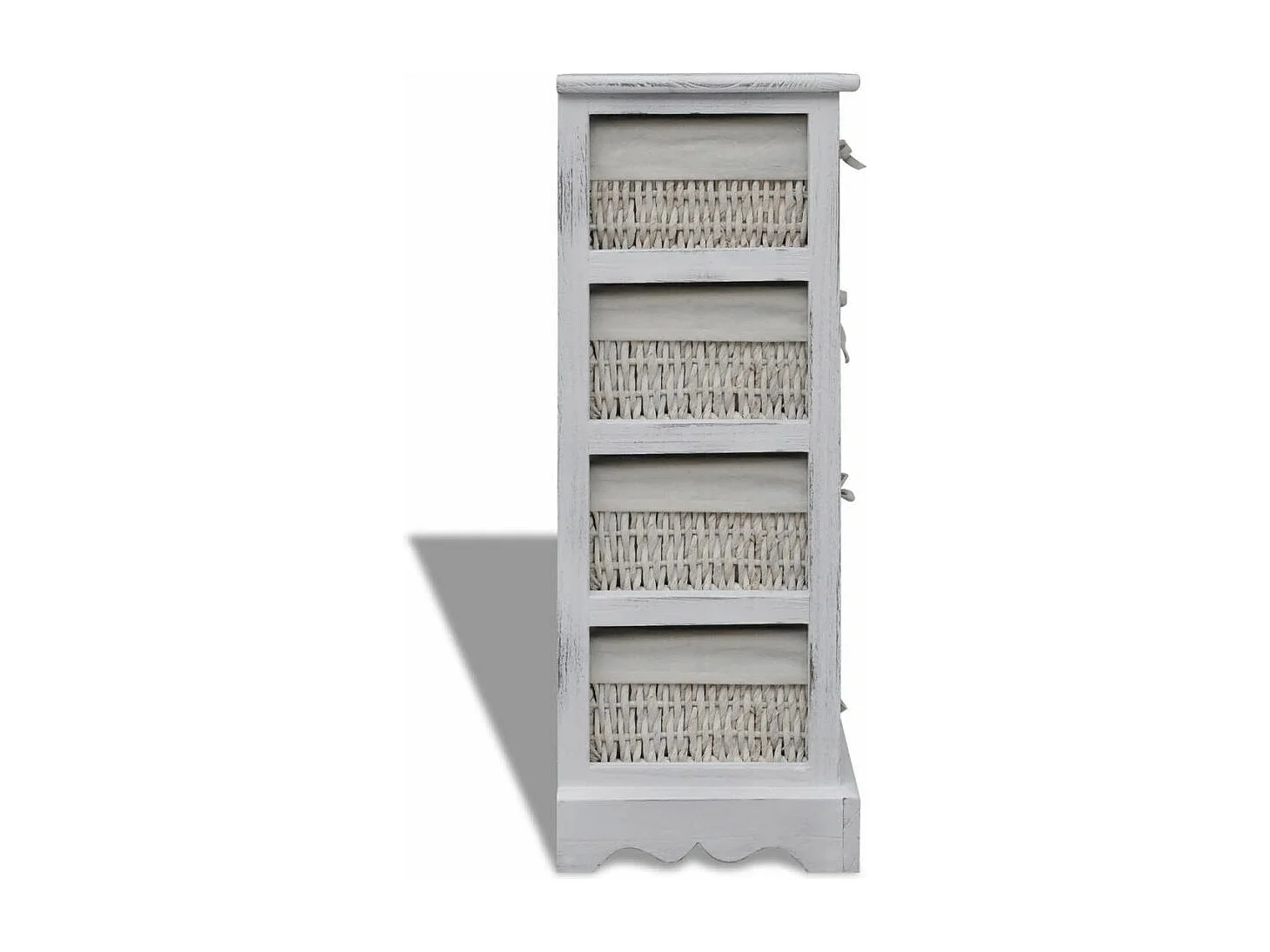 Étagère de rangement en bois 4 paniers en tissage Blanc