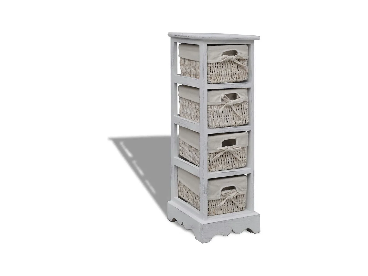 Étagère de rangement en bois 4 paniers en tissage Blanc