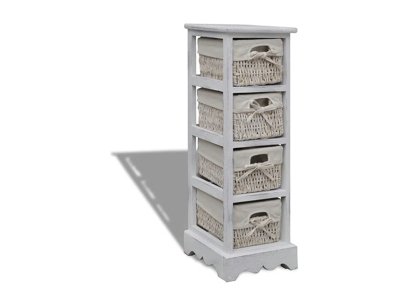 Étagère de rangement en bois 4 paniers en tissage Blanc