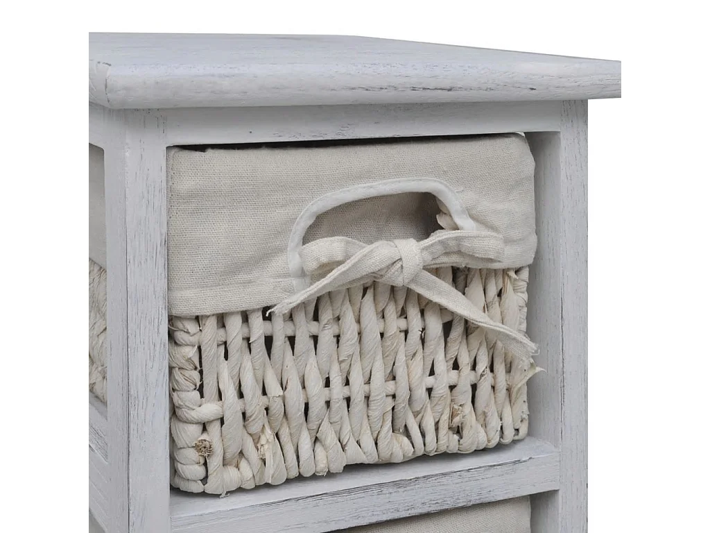 Étagère de rangement en bois 4 paniers en tissage Blanc