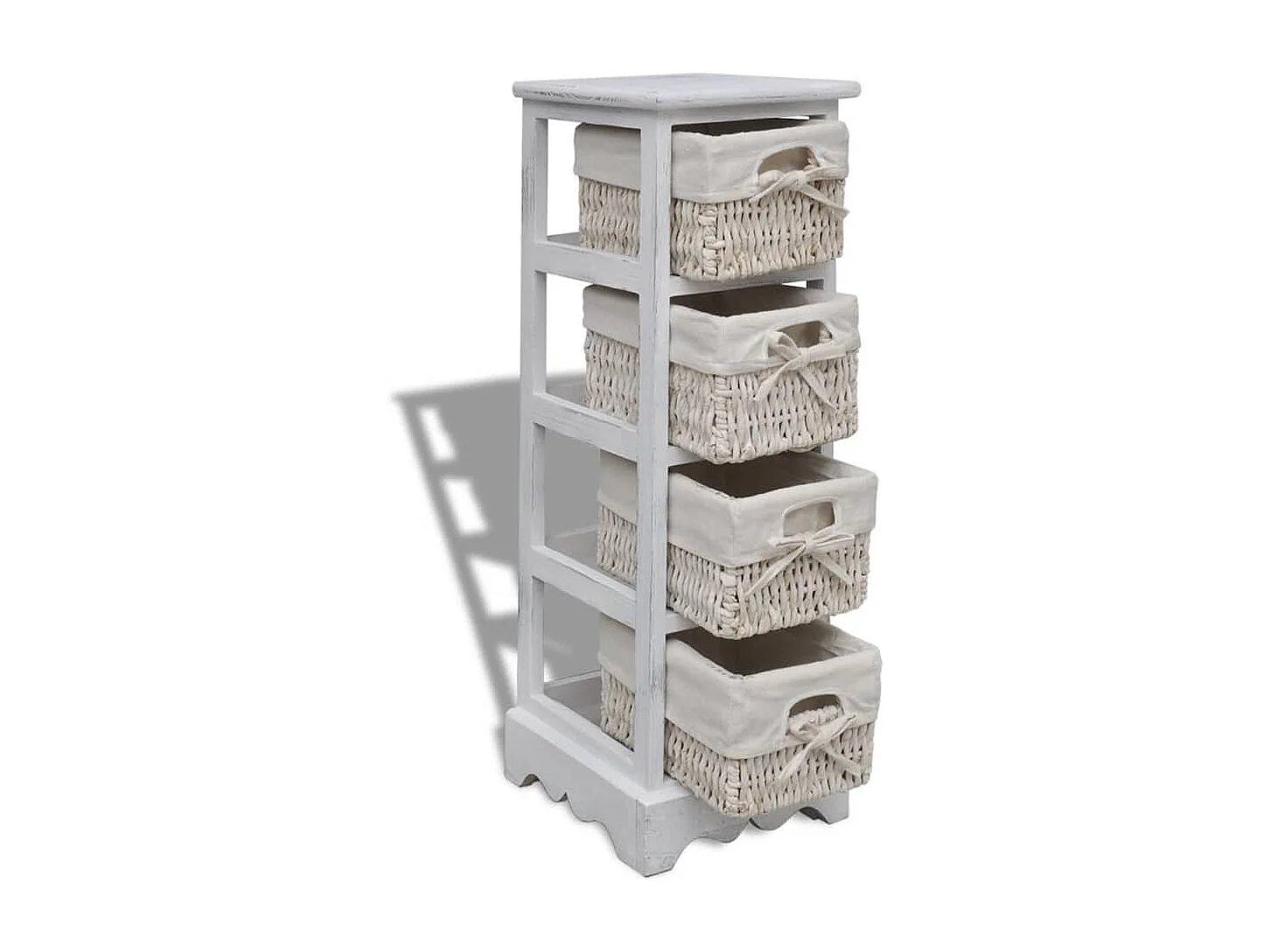 Étagère de rangement en bois 4 paniers en tissage Blanc