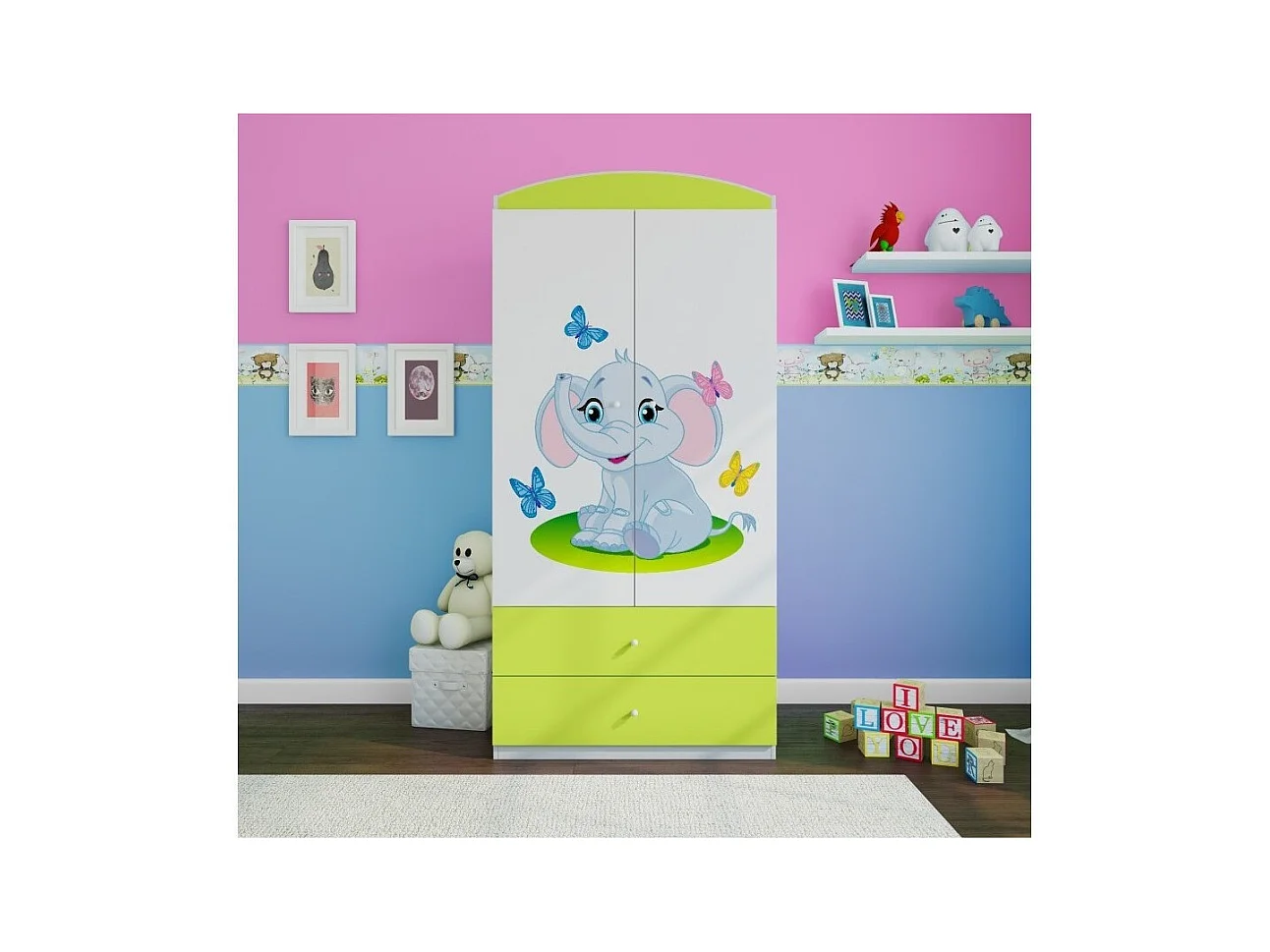 Armoire verte 2 portes enfant petit éléphant Drimy