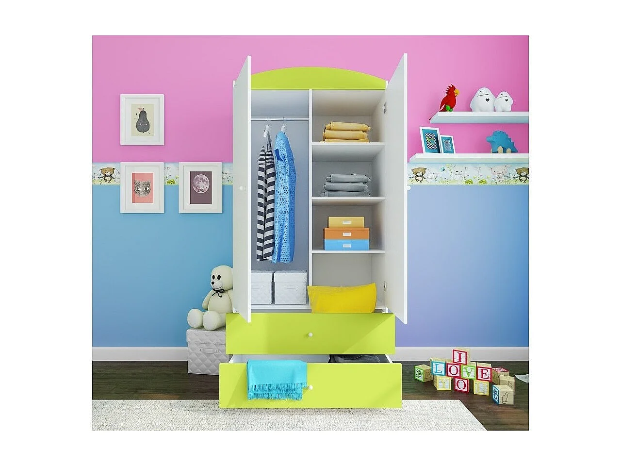 Armoire verte 2 portes enfant petit éléphant Drimy