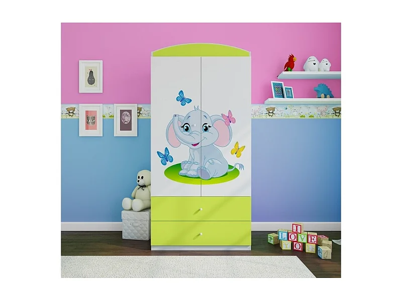 Armoire verte 2 portes enfant petit éléphant Drimy