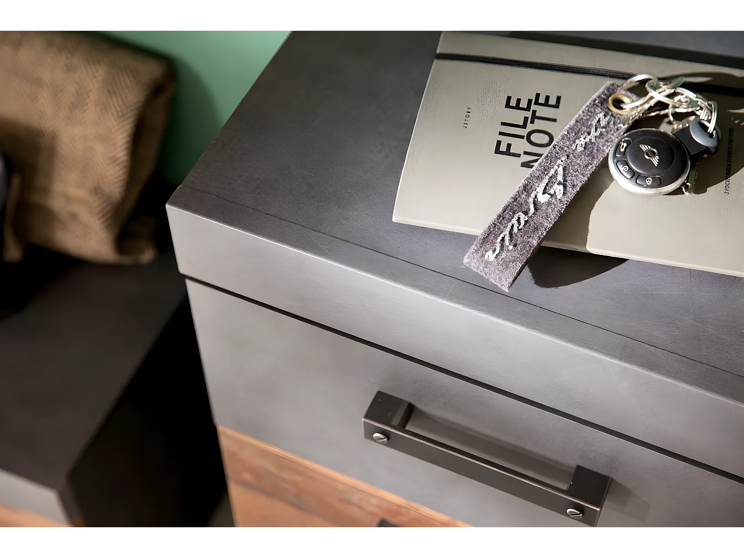 Ensemble meuble d'entrée 4 pièces mélaminé chêne foncé et gris Orcel