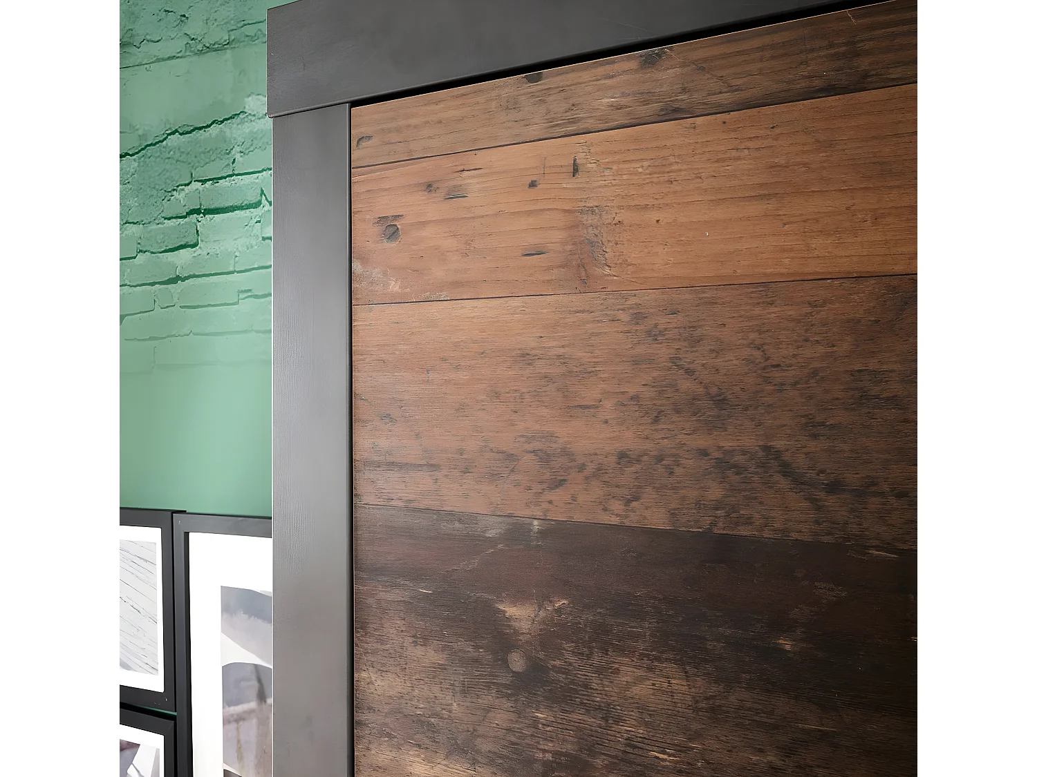 Ensemble meuble d'entrée 4 pièces mélaminé chêne foncé et gris Orcel