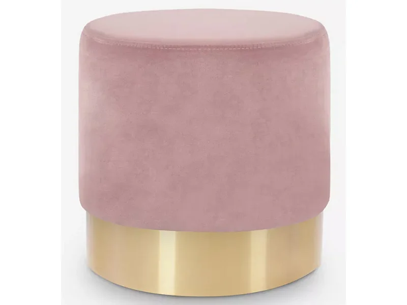 Tabouret bas velours rose clair et métal doré Kina