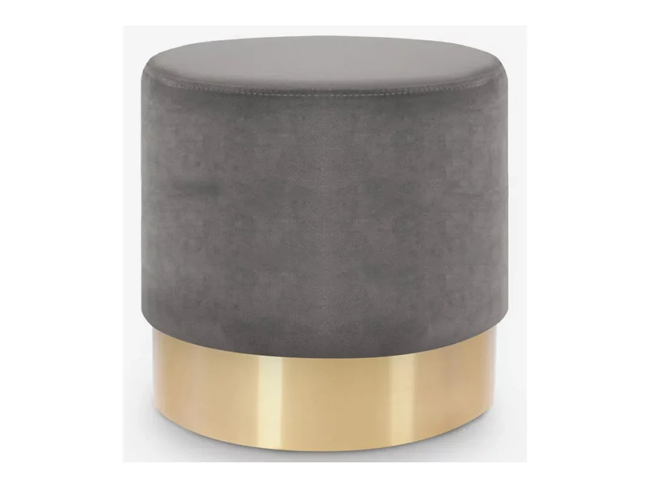 Tabouret bas velours gris foncé et métal doré Kina