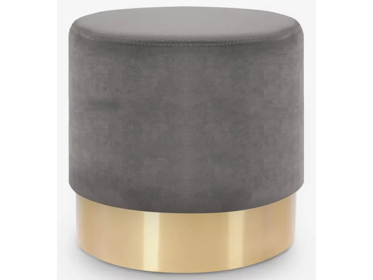 Tabouret bas velours gris foncé et métal doré Kina