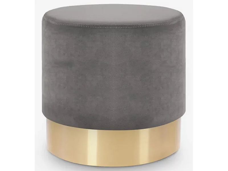 Tabouret bas velours gris foncé et métal doré Kina