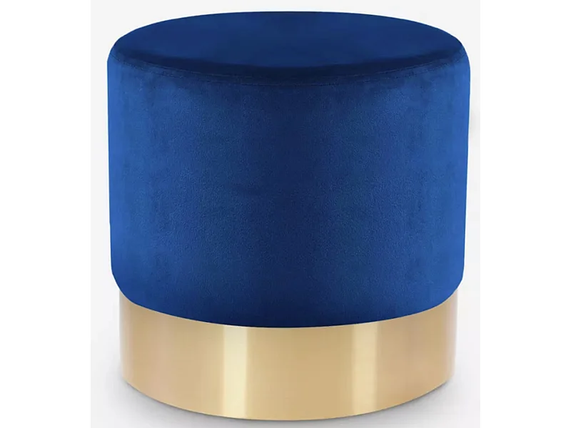 Tabouret bas velours bleu et métal doré Kina