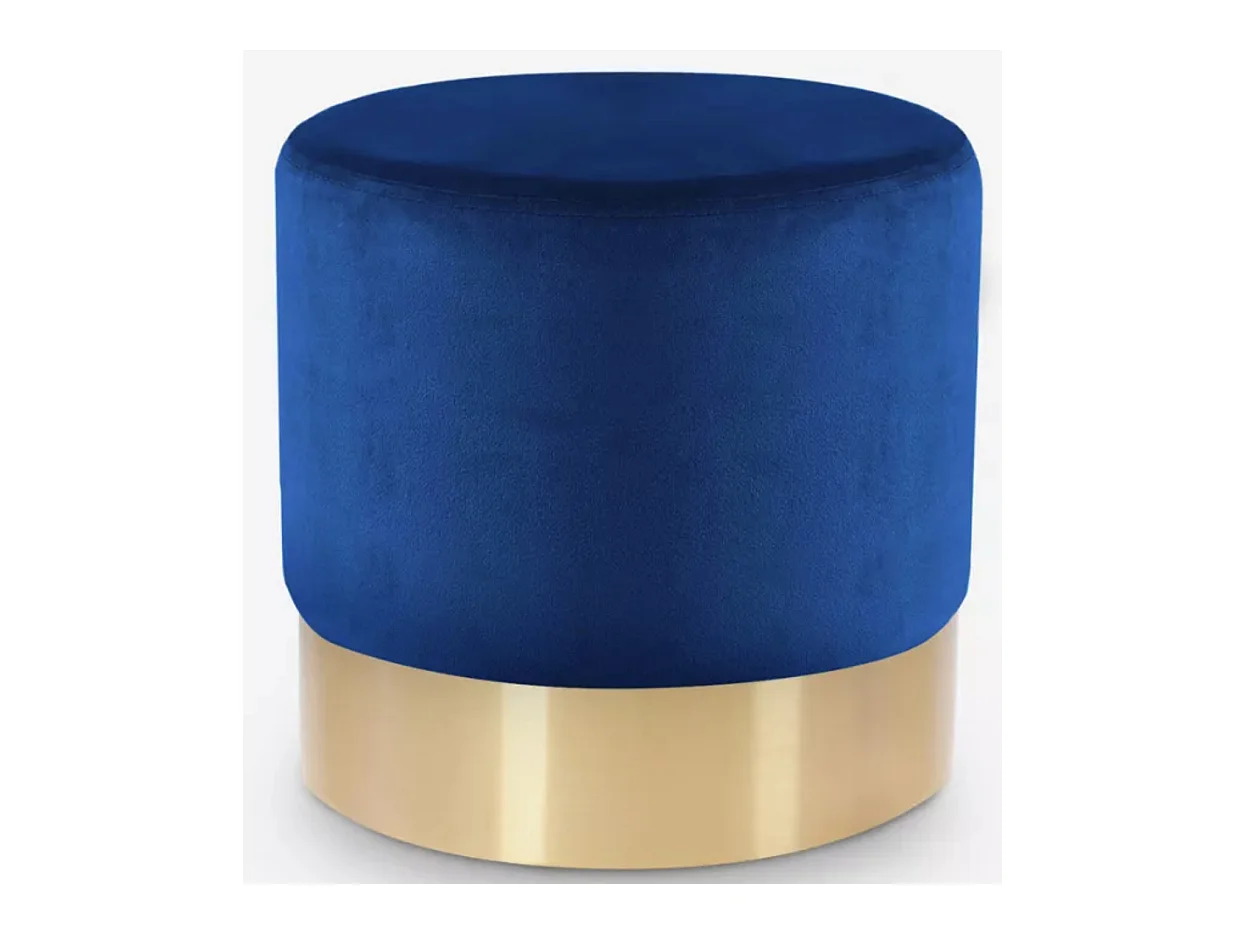 Tabouret bas velours bleu et métal doré Kina