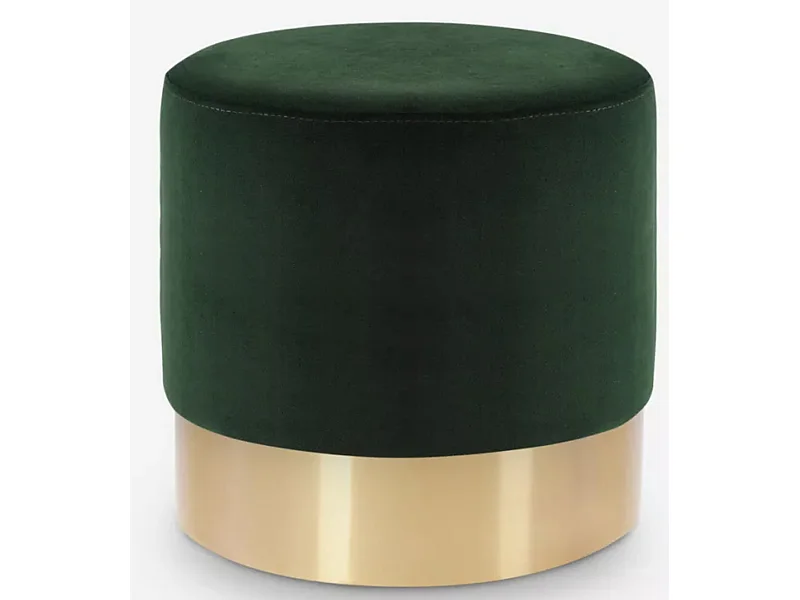 Tabouret bas velours vert foncé et métal doré Kina