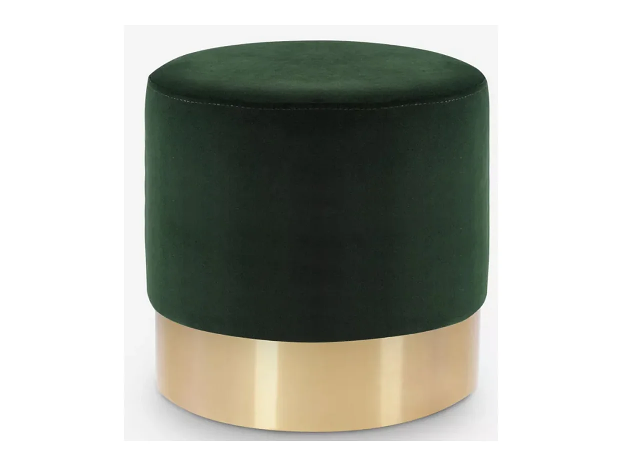 Tabouret bas velours vert foncé et métal doré Kina
