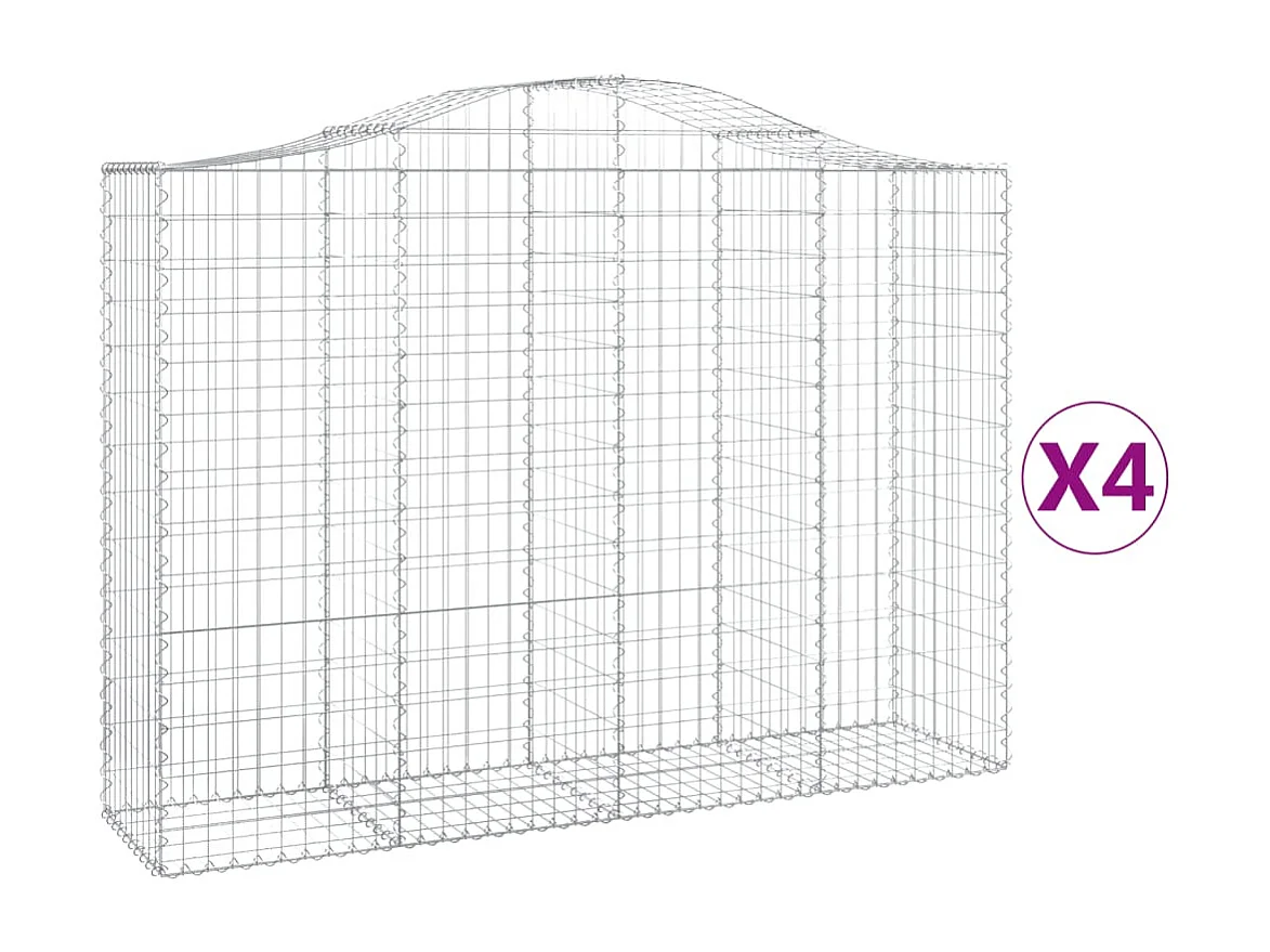 Paniers à gabions arqués 4 pcs 200x50x140-160 Fer galvanisé