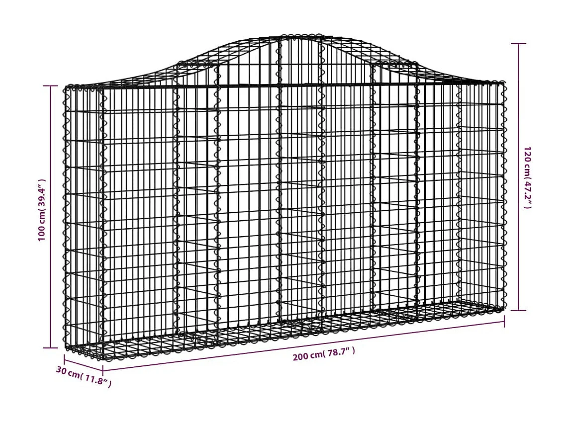 Panier de gabions arqué 200x30x100-120 Fer galvanisé