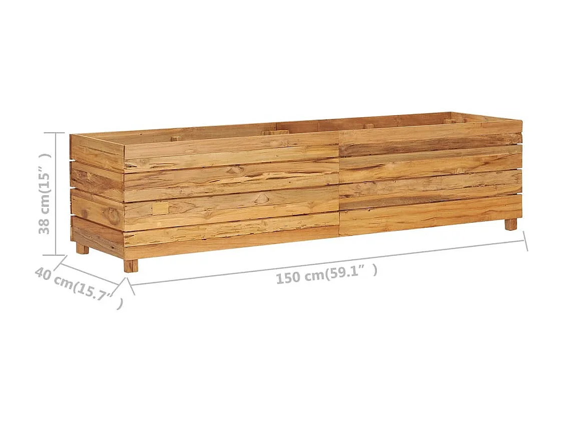 Jardinière 150x40x38 Bois de teck recyclé et acier