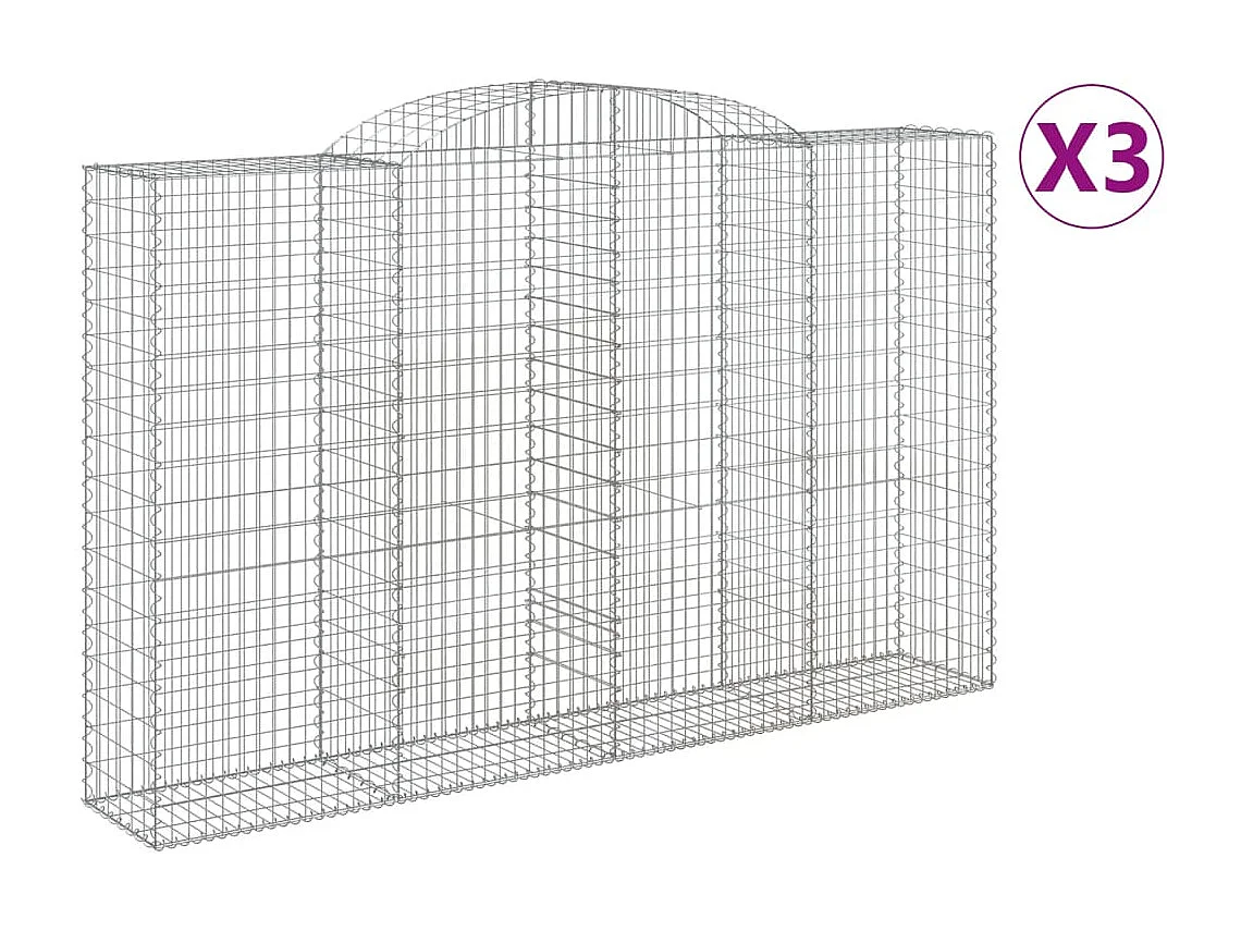 Paniers à gabions arqués 3 pcs 300x50x180-200 fer galvanisé