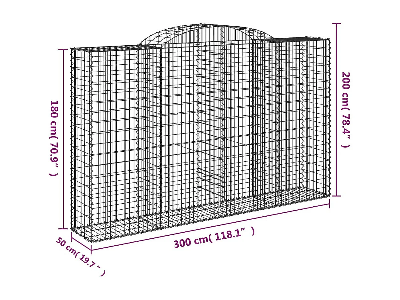 Paniers à gabions arqués 3 pcs 300x50x180-200 fer galvanisé