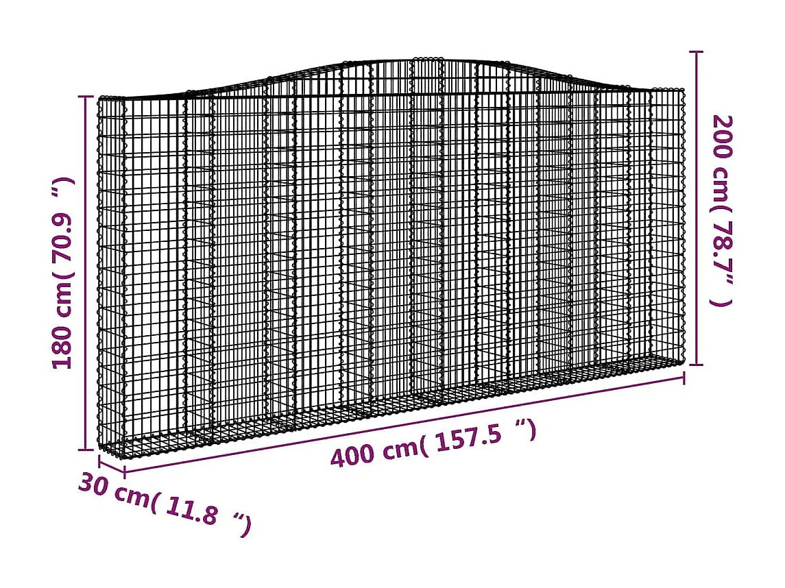Panier de gabions arqué 400x30x180-200 Fer galvanisé