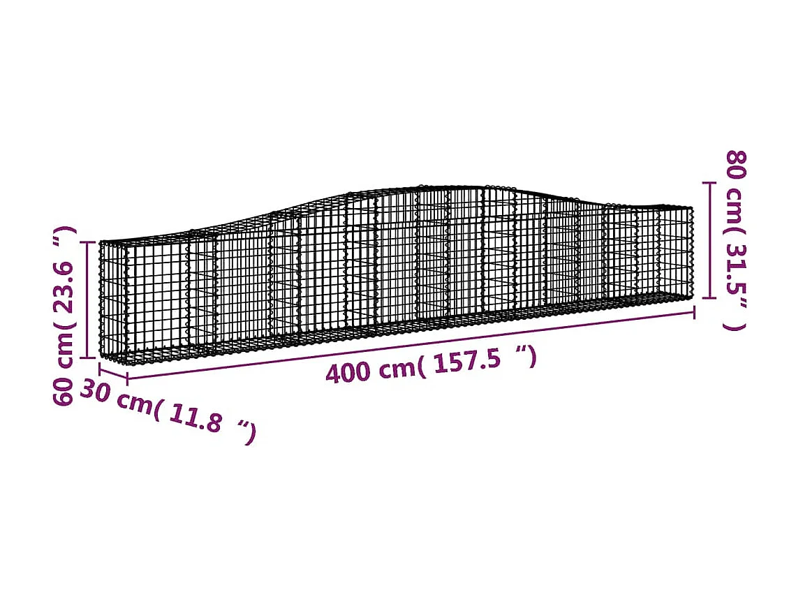 Paniers à gabions arqués 3 pcs 400x30x60-80 Fer galvanisé