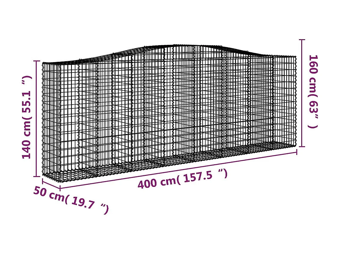 Paniers à gabions arqués 10 pcs 400x50x140-160 Fer galvanisé