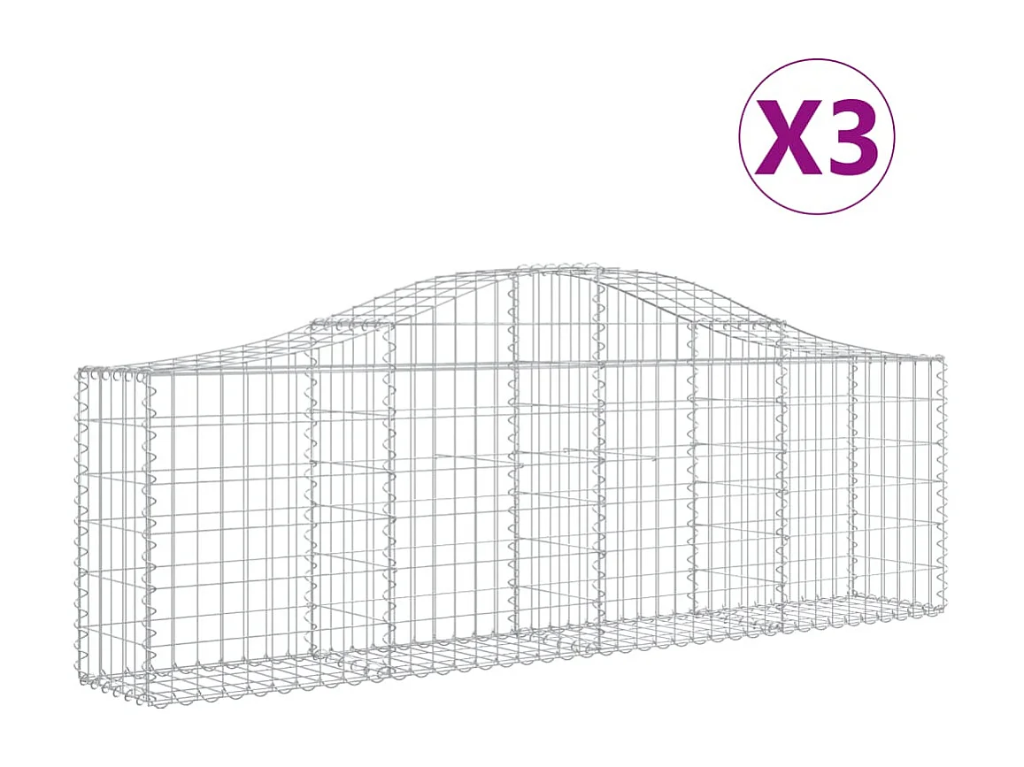 Paniers à gabions arqués 3 pcs 200x30x60-80 Fer galvanisé