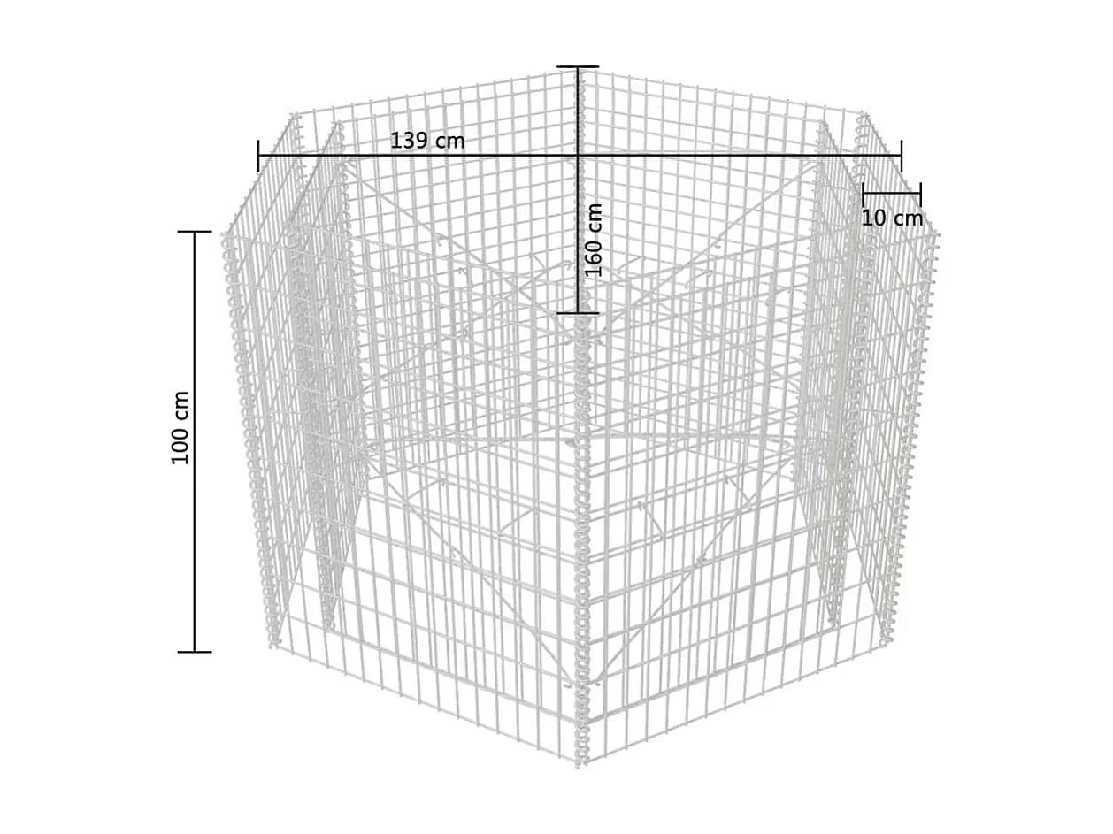 Jardinière à gabion hexagonale 160x140x100