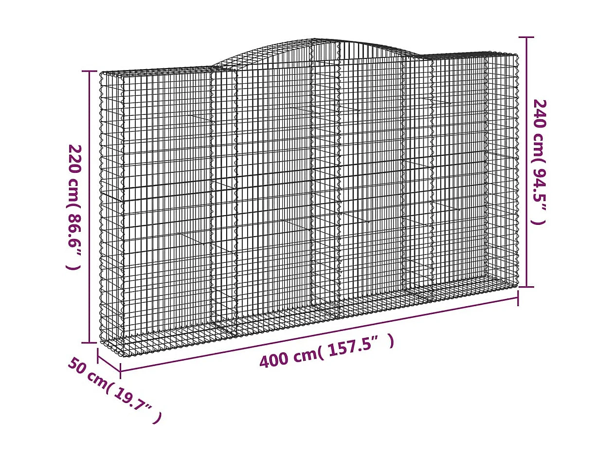 Paniers à gabions arqués 5 pcs 400x50x220-240 Fer galvanisé