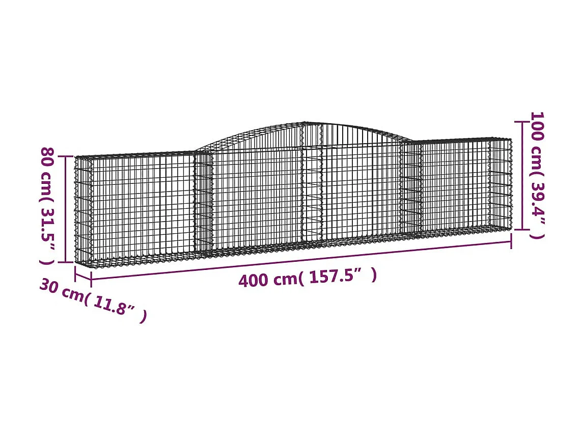 Paniers à gabions arqués 15 pcs 400x30x80-100 Fer galvanisé