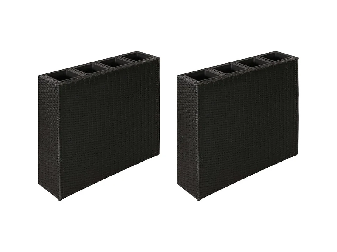 Plantenbak verhoogd met 4 potten 2 st poly rattan zwart