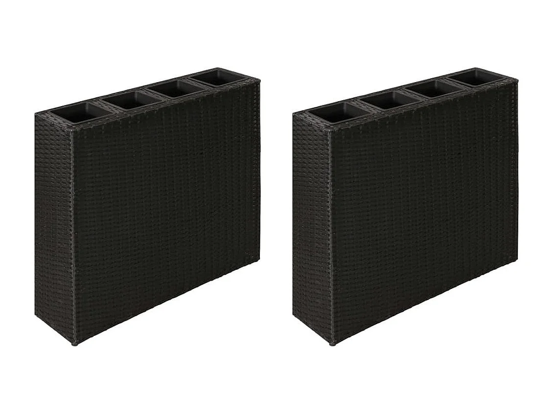 Plantenbak verhoogd met 4 potten 2 st poly rattan zwart