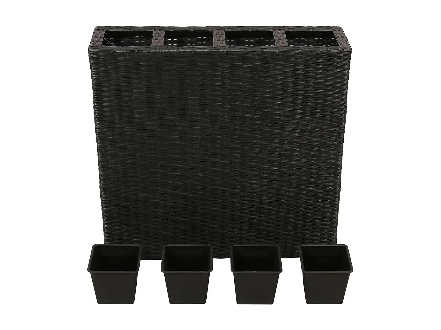 Plantenbak verhoogd met 4 potten 2 st poly rattan zwart