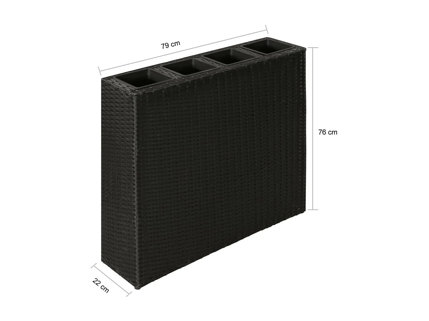 Plantenbak verhoogd met 4 potten 2 st poly rattan zwart