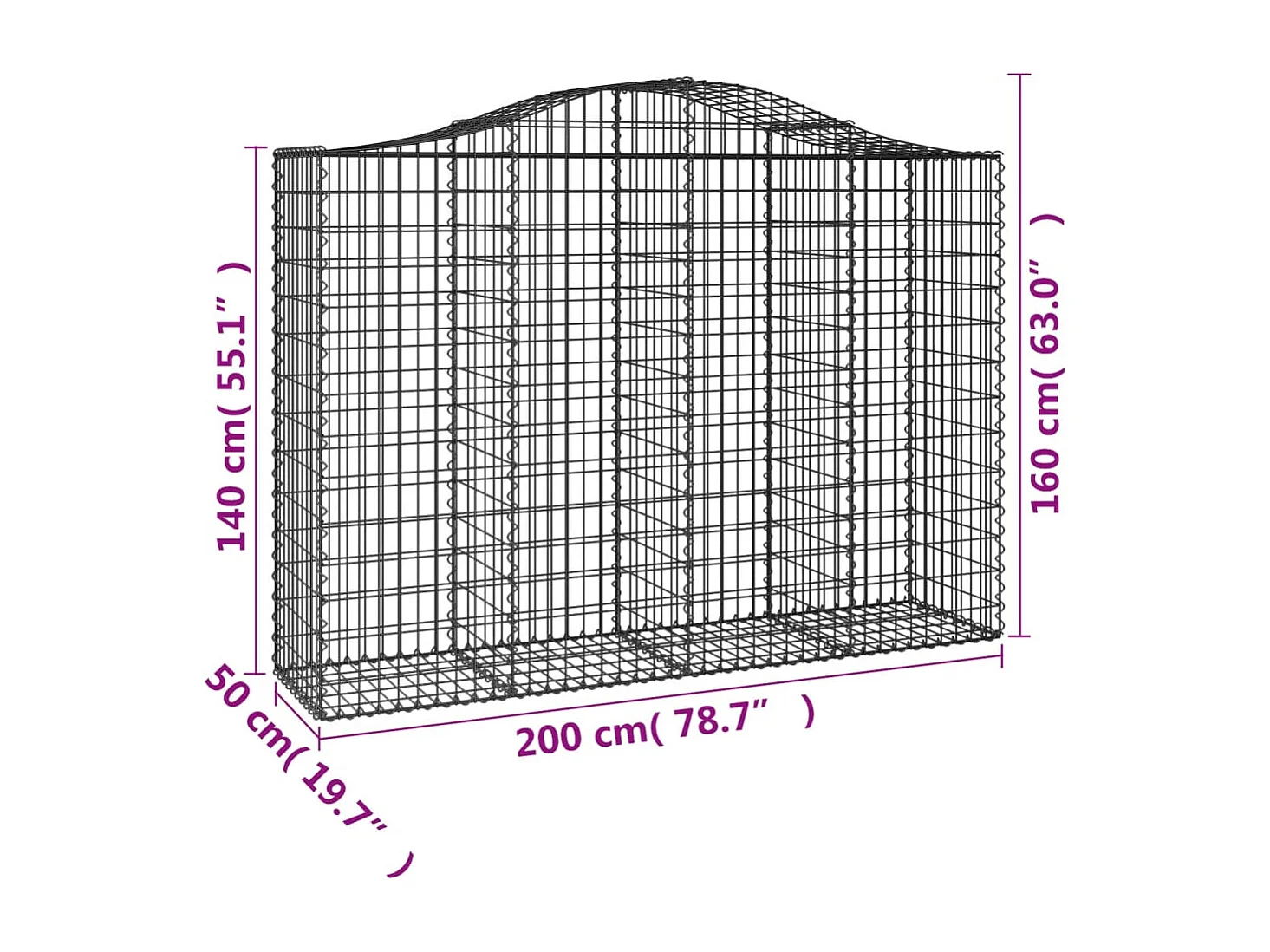 Paniers à gabions arqués 12 pcs 200x50x140-160 Fer galvanisé