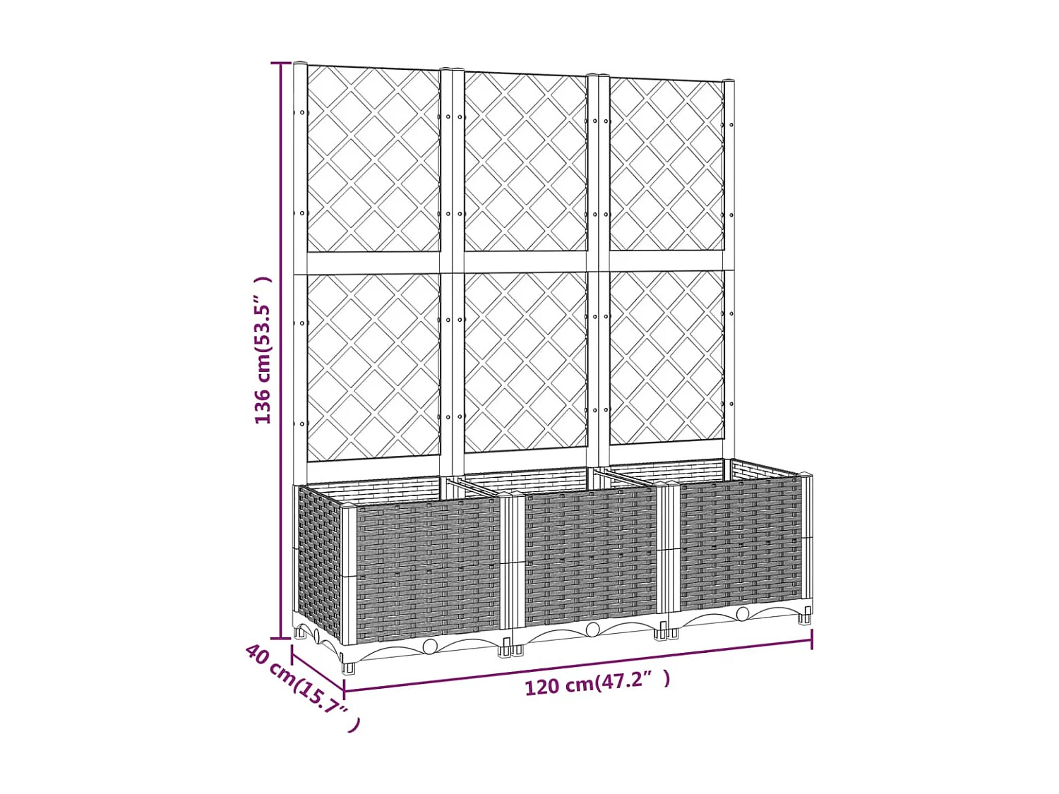 Jardinière avec treillis Gris clair 120x40x136 PP