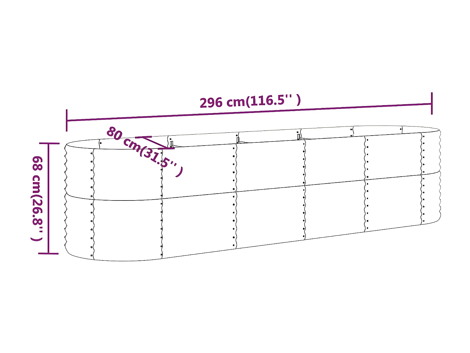 Jardinière Acier enduit de poudre 296x80x68 Anthracite
