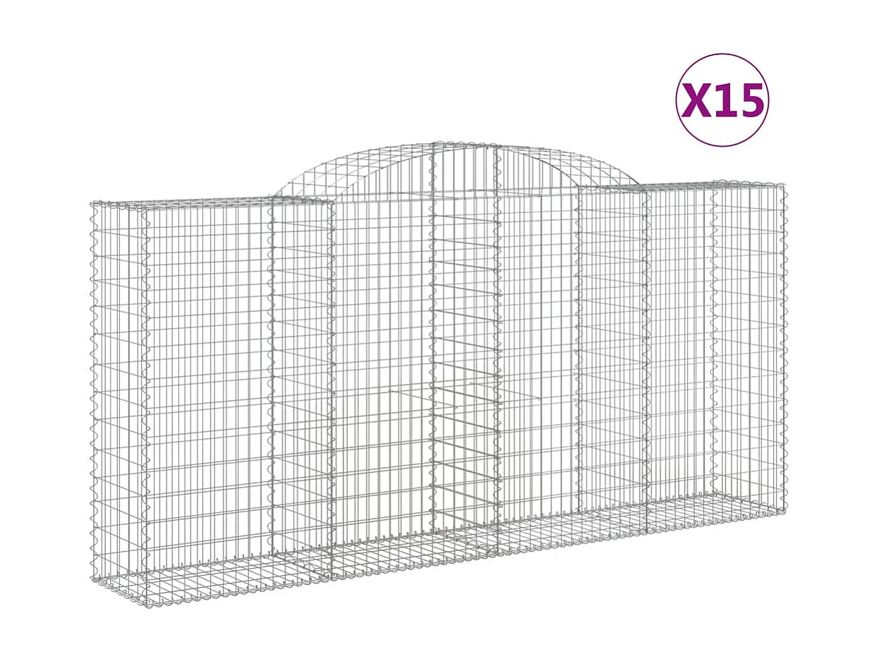 Paniers à gabions arqués 15 pcs 300x50x140-160 fer galvanisé
